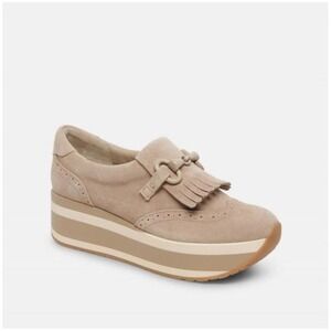 Dolce Vita Beige Suede Platform Loafers with Fringe